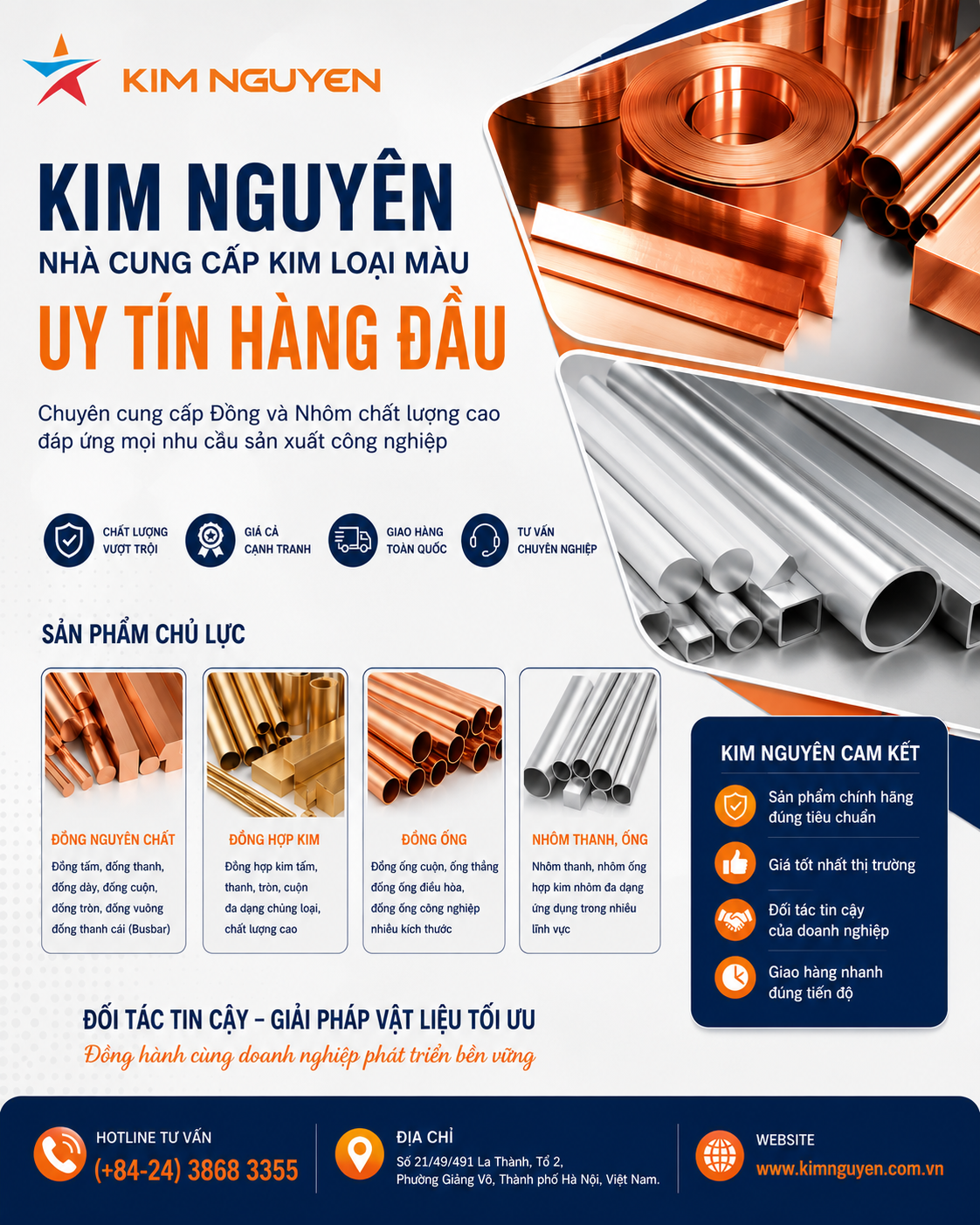 Top 3 công ty kinh doanh đồng hợp kim, đồng nguyên chất, đồng ống, nhôm thanh ống uy tín, chất lượng tại Hà Nội