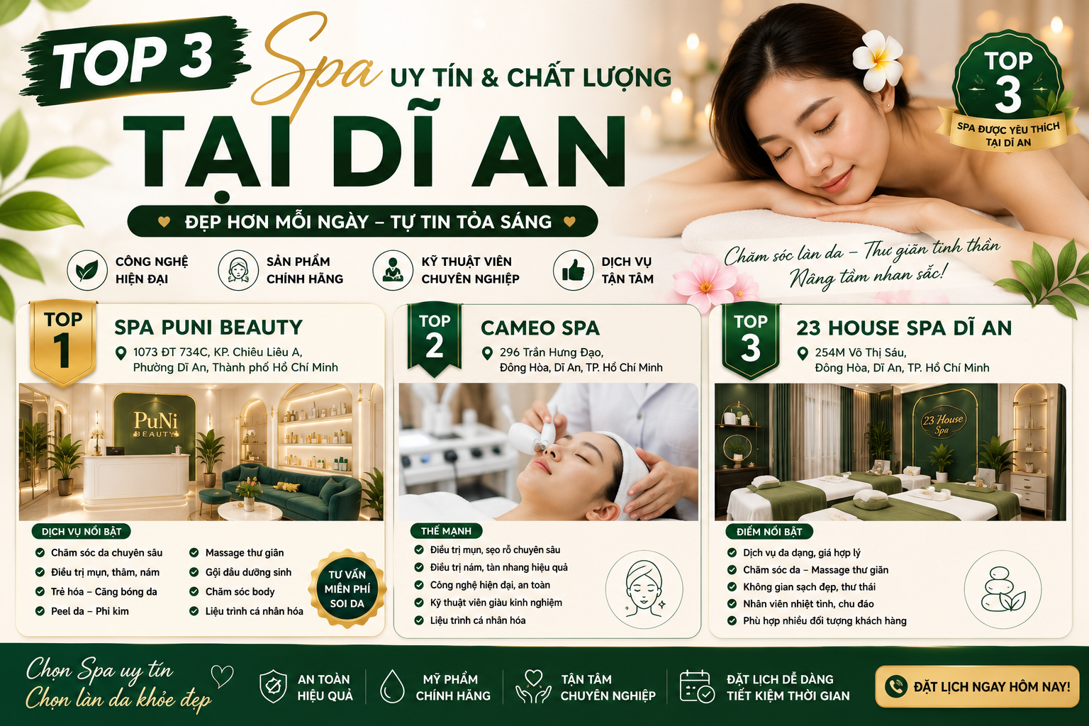 Top 3 spa uy tín tại Dĩ An với dịch vụ chuyên nghiệp và công nghệ hiện đại