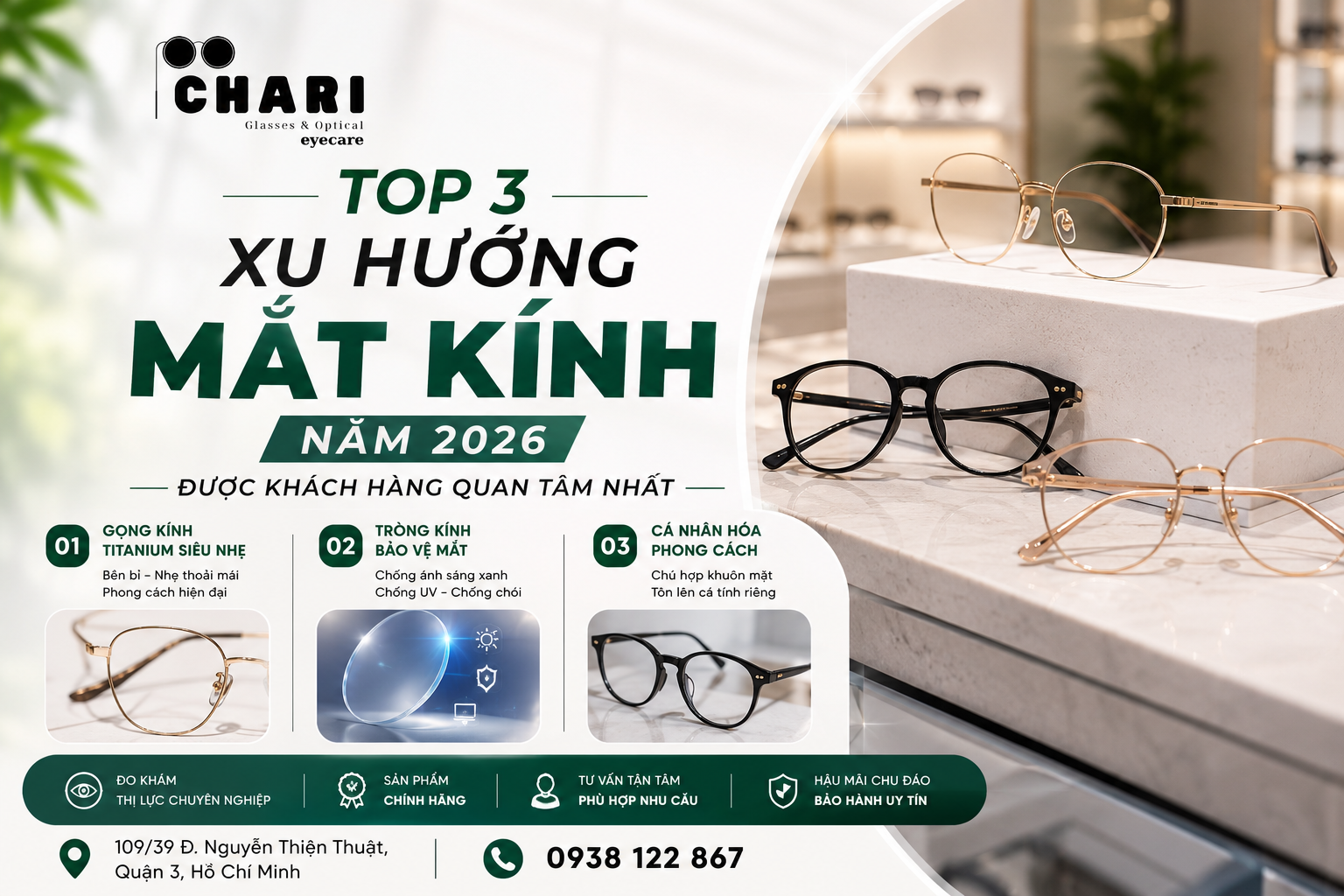 Top 3 Xu Hướng Mắt Kính Năm 2026 Được Khách Hàng Quan Tâm Nhất – Gợi Ý Từ CHARI GLASSES OPTICAL EYECARE